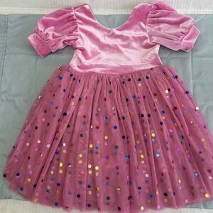 Ollie Jay Diana Puff Dress in Bubblegum Confetti Velvet Top Tulle Bottom Sz 3